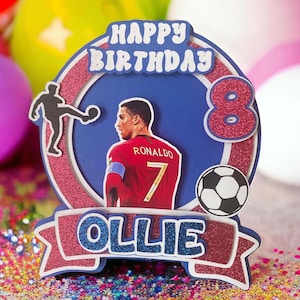 Personalisierte Kinder Geburtstag Cake Topper berühmten Fußballer inspiriert Design
