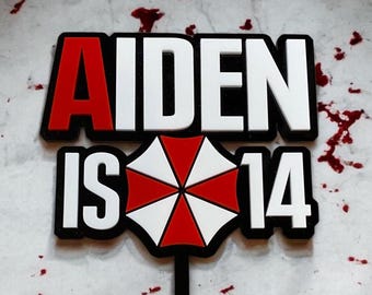 Personalised Birthday Cake Topper Umbrella Corporation RPD Raccoon City Inspired Design made from Laser Cut 3mm Acrylic