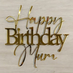 Personalisierte alles Gute zum Geburtstag Mama Kuchen Topper Charme. Personalisieren Sie Text / Namen. Geschnitzt aus 3 mm Acrylglas erhältlich in verschiedenen Farben und Größen
