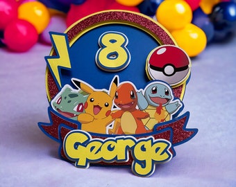 Décoration de gâteau d'anniversaire personnalisée pour enfants, design inspiré des Pokémon