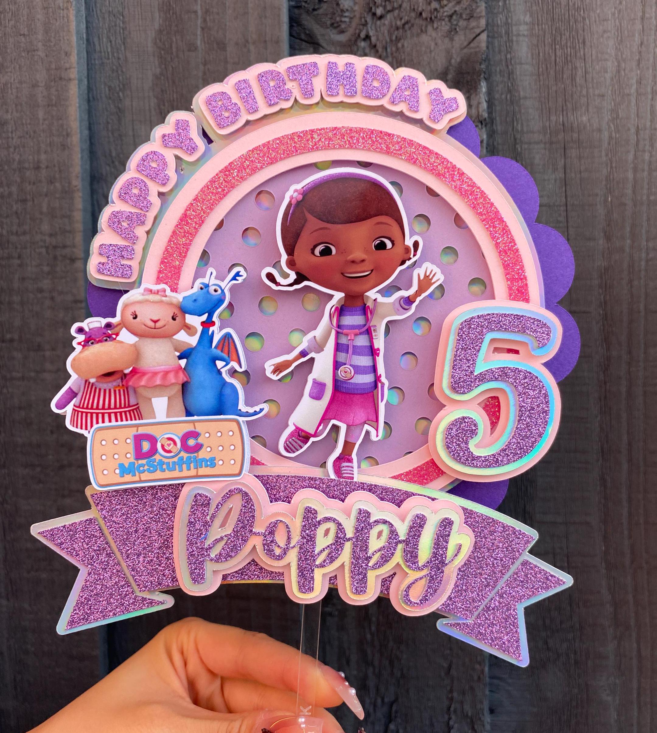 Personalised Children's Birthday Cake Topper Doctor Theme Inspired Design. Cake Topper comes fitted with Acrylic Stick.