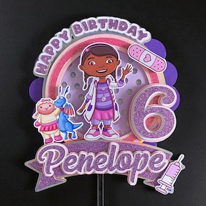 Personalised Happy Birthday Cake Topper Children&#39;s Doctor Theme Design. Custom Name and Age