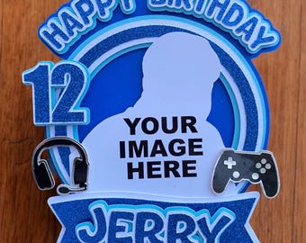 Personalised Gaming Birthday Cake Topper: Custom Name, Age & Image