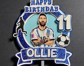Personalised Birthday Famous Footballer Cake Topper: Custom Name & Age