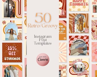 Retro Groovy Instagram Post Templates | Fashion store Marketing, Boutique Social Media Templates, Branding, Templates, Modern Template