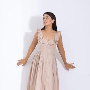 Beige Summer Cotton Dress, Sundress, Casual Dress With Pockets, Plus Size, Custom Size