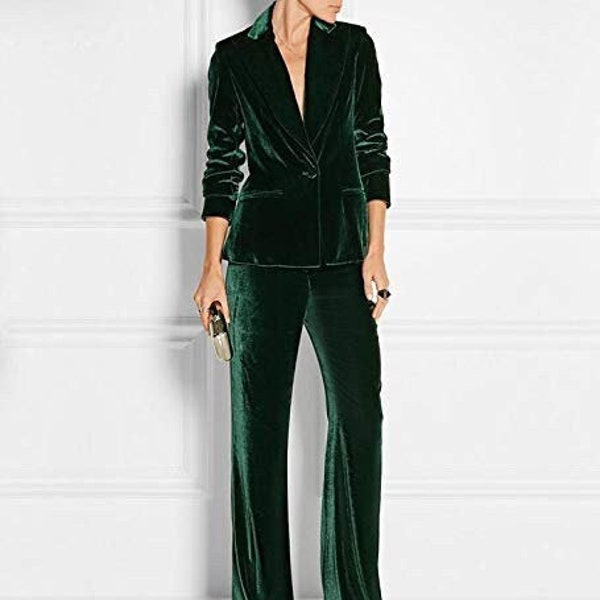Green Velvet Suit for Women, Women Pant Suit, Business Suit for Women, Tailored Suit, Formal Wear