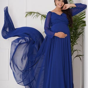 Sky Blue Baby Shower Tulle Maternity Dress With Train SY051