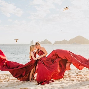 Mom and Daughter Matching Satin Flying Dress, 4.5m Train