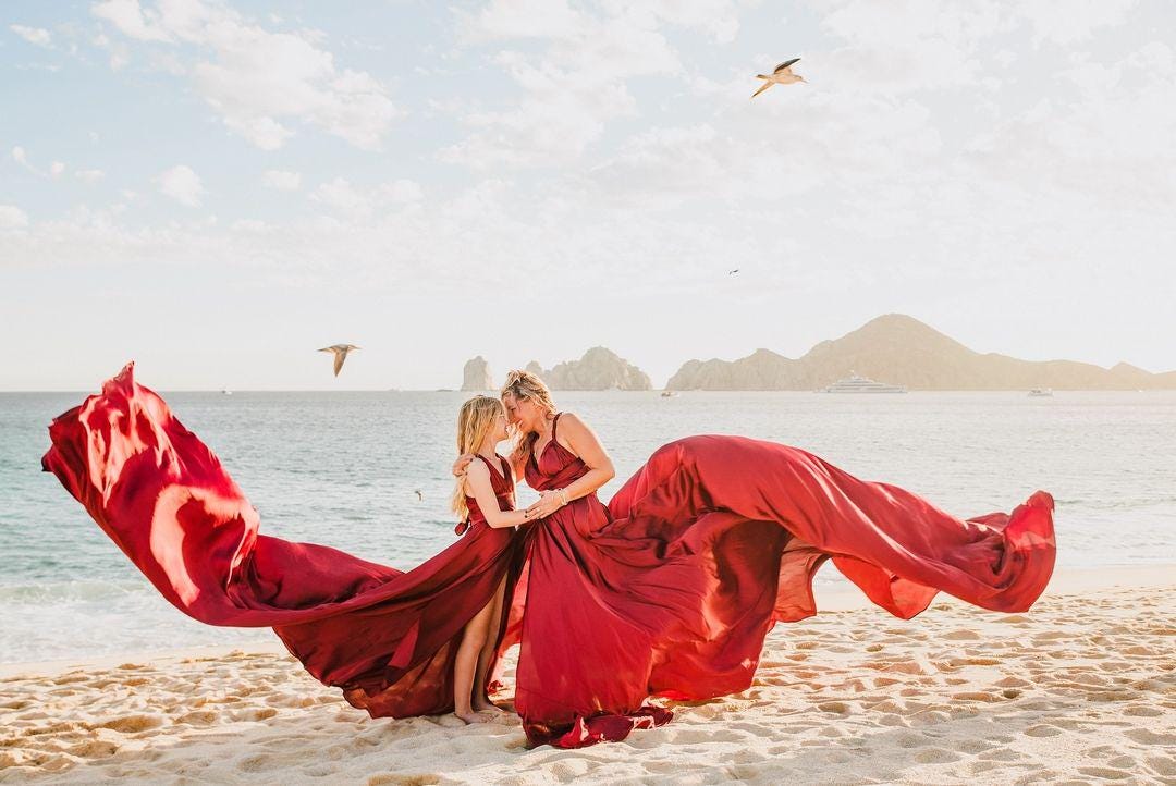 Mom and Daughter Matching Flying Dress for Photoshoot, Photoshoot Dress, Long Train Dress ,Flying Maxi Long Dress, Kids Flying Dress