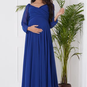 Sky Blue Baby Shower Tulle Maternity Dress With Train