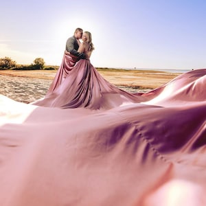 Pink Infinity Flying Dress , Birthday Dress, Satin Dress for Photoshoots, Flying Dress, Fly Away Dress, Flowy Dress, Long Train Dress