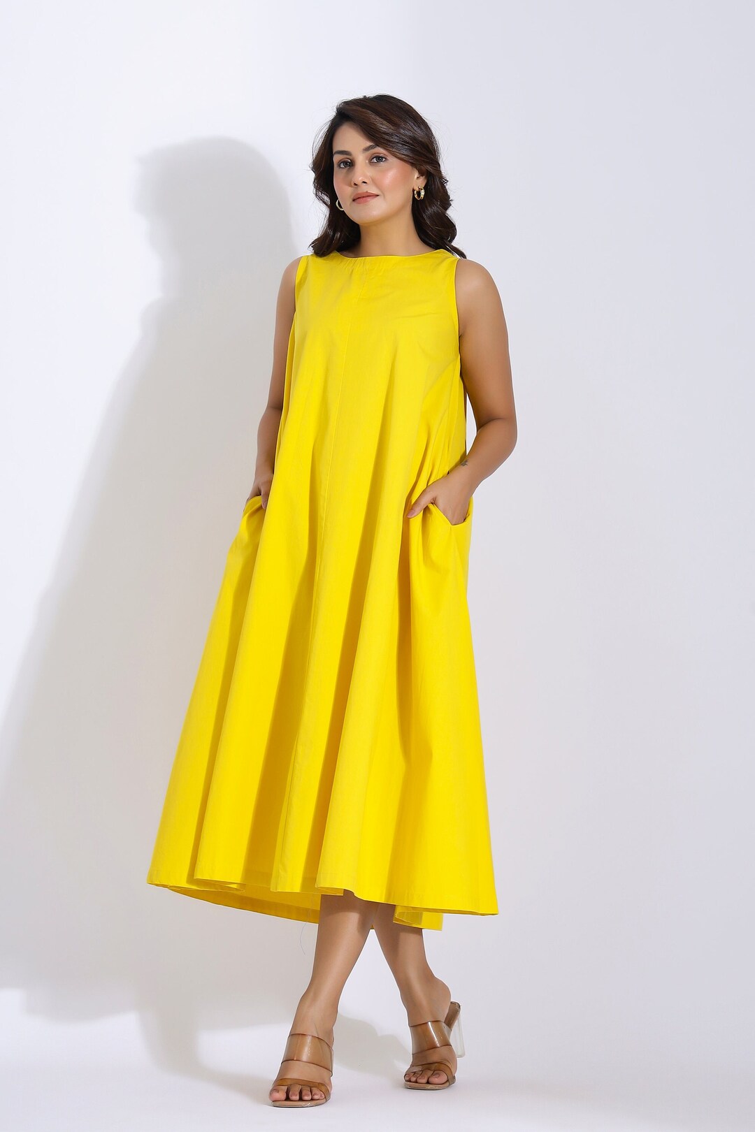 Yellow Casual Cotton Dress Loose Fitting Dress Dress Plus Etsy