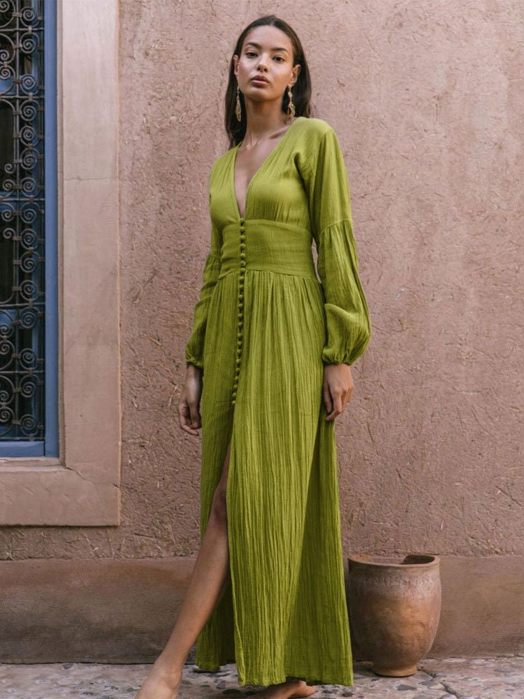 Long v neck dress sales