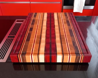 Tagliere in legno di testa, a righe, colorato / Realizzato su misura nelle dimensioni desiderate, nessun problema / Legno straordinario / Fatto a mano / Accattivante