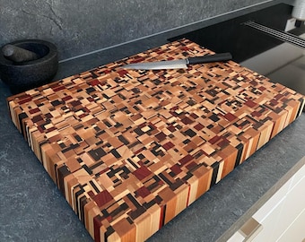 Tagliere in legno di testa unico Chaos Design/ Dimensioni desiderate su misura - nessun problema / Tagliere da cucina in legno robusto / Legno di testa