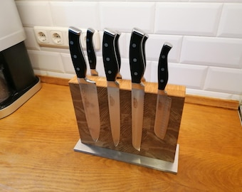 Ceppo magnetico per coltelli in rovere testa venato / Realizzato su misura nelle dimensioni desiderate, nessun problema / Legno straordinario / Fatto a mano / Accattivante