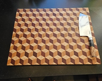 Tagliere in legno a venatura finale 3D a cubo / Dimensioni desiderate su misura - nessun problema / Robusto tagliere in legno da cucina / Legno straordinario