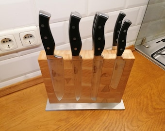 Ceppo magnetico per coltelli in frassino testa venata / Realizzato su misura nella misura desiderata - nessun problema / Legno meraviglioso / Fatto a mano / Accattivante