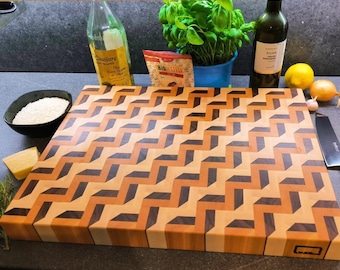Tagliere in legno 3D con venature a zigzag / Dimensioni personalizzate disponibili - Nessun problema / Tagliere in legno robusto per la cucina / Legno straordinario