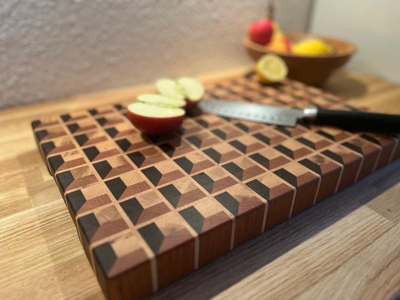 3D End Grain Cutting Board / Functional, Decorative Kitchen Accessory