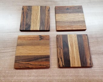 Eleganti sottobicchieri in legno, idea regalo accattivante, noce zebrano, quercia