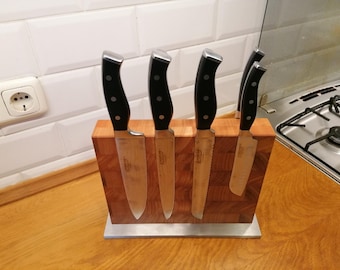 Ceppo magnetico per coltelli in legno di ciliegio con venature verticali / Realizzato su misura nelle dimensioni desiderate, nessun problema / Legno straordinario / Fatto a mano / Accattivante