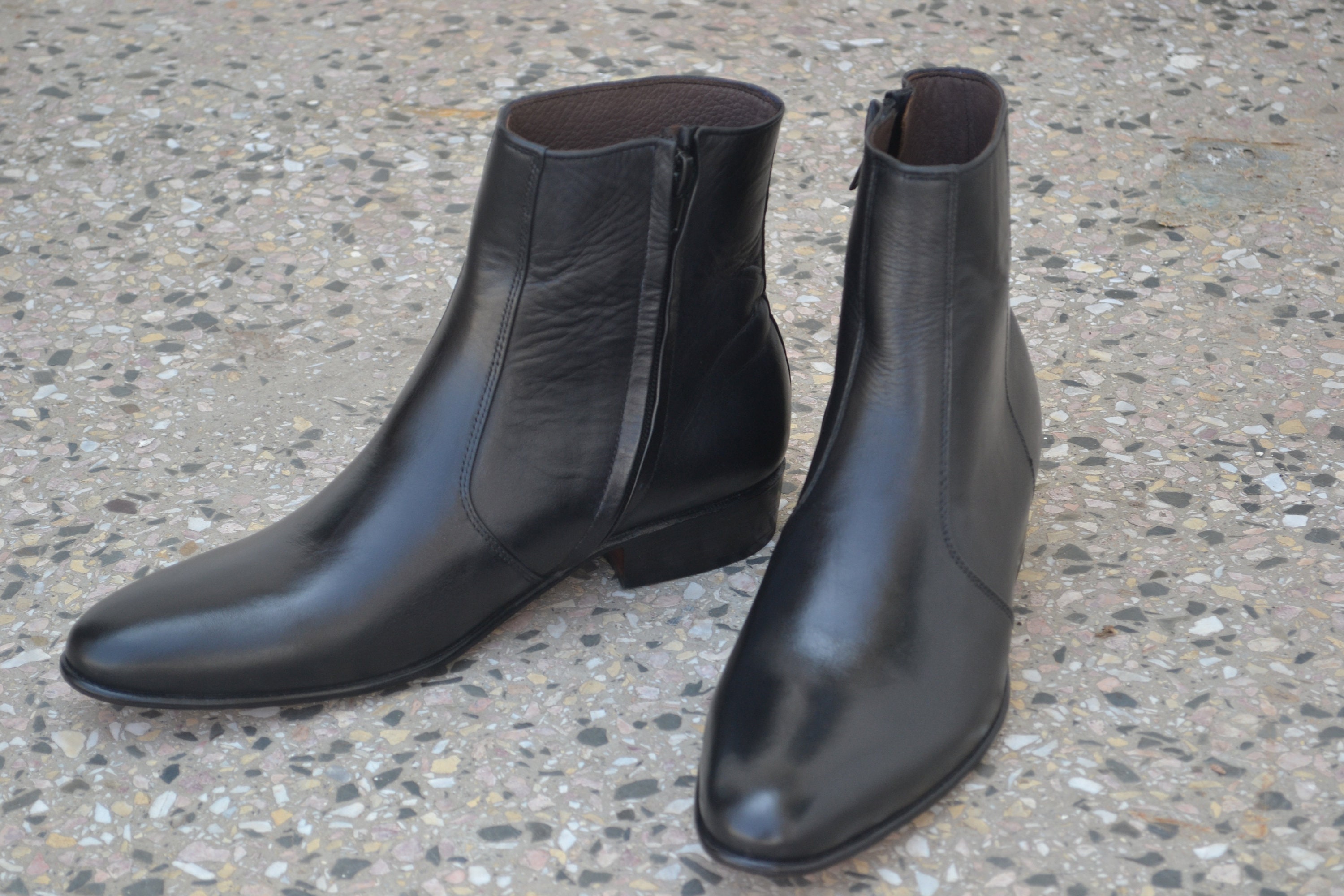 Black Leather Formal Ankle Zipped Chelsea Boots