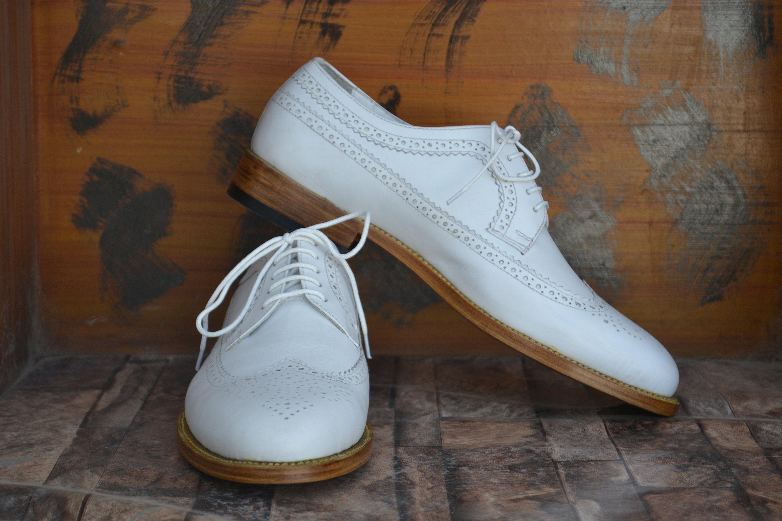 Bespoke Men Handmade White Colour Pure Leather Wing Tip Brogue - Etsy