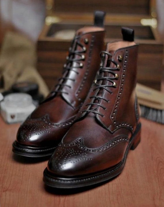 Handmade Men High Ankle Leather Brown Boots for All Season
