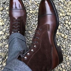 Handmade Bespoke Men Elegant Brown Colour Genuine Leather Cap Toe Lace Up Ankle High, Wedding Boots, Gift For Him, Formal Boots