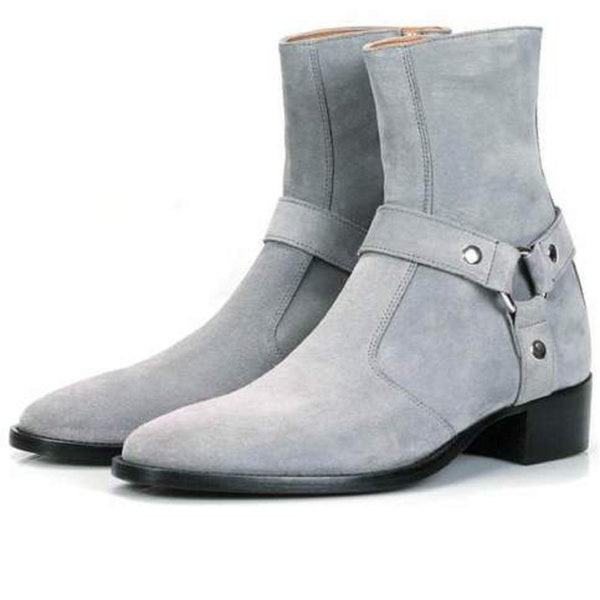 Gray Leather Boots Etsy