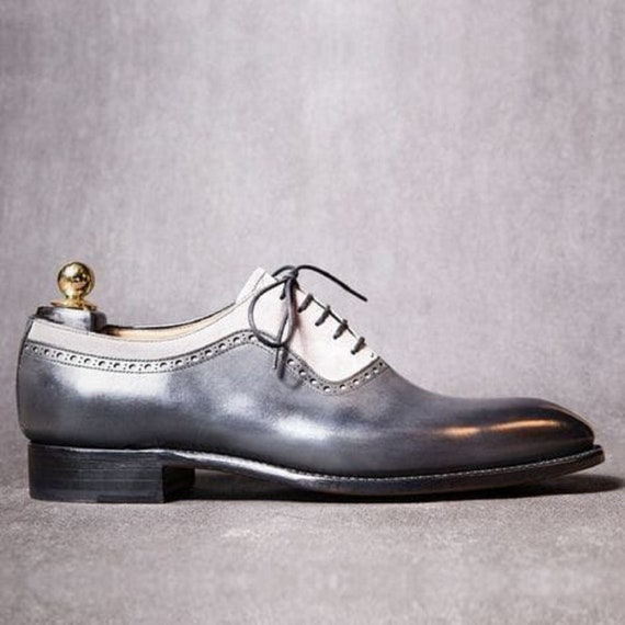 Bespoke Men Handmade Grey White Colour Pure Leather Lace up Oxford Derby Shoes Office Shoes Gift for Him Formal Shoes Etsy
