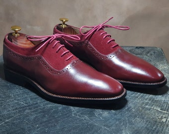 Bespoke Men Handmade Red Colour Pure Leather Lace Up Oxford Shoes, Elegant Shoes, Wedding Shoes, Casual Shoes, Gift for Him, Formal Shoes