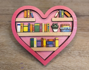 Book Lover Magnet; mini bookshelf magnet; hand painted
