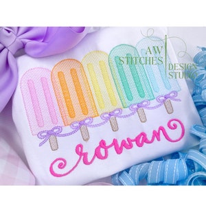 Popsicle summer popsicles row of popsicles trio popsicle with bow vintage stitch, sketch stitch, bean stitch, machine embroidery design file