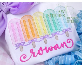 Popsicle summer popsicles row of popsicles trio popsicle with bow vintage stitch, sketch stitch, bean stitch, machine embroidery design file