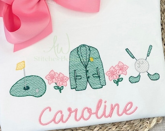 Golf Trio Golf Tournament Green Jacket with Azaleas Sketch Golf Trio machine embroidery design