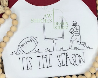 Football trio football player sports goal post fall sports line bean stitch vintage stitch quick stitch machine embroidery design file