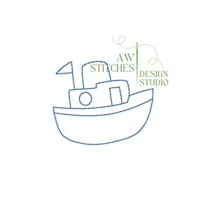 Tug boat tugboat nautical MINI bean stitch, vintage stitch, quick stitch machine embroidery design file