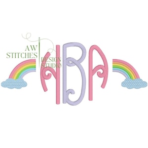 Rainbow with clouds colorful rainbow side monogram mini fill stitch machine embroidery design