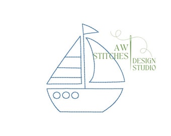Sailboat nautical MINI bean stitch, vintage stitch, quick stitch machine embroidery design file