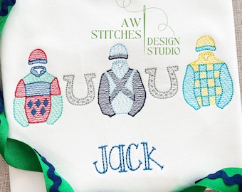 Horse Racing Jockey Silks Kentucky Derby Triple Crown with Horseshoes Trio Bean Stitch Vintage Stitch Machine Embroidery Design file