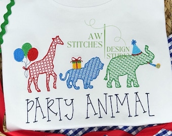 Zoo Animals Birthday Embroidery Design, Safari Jungle Motif (Digital Download)