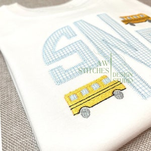 Bus school bus back to school first day mini fill stitch embroidery design file  1 inch, 1.5 inch, and 2 inch