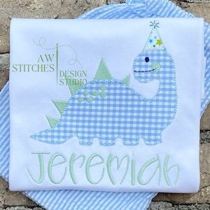 Dinosaur dino birthday applique blanket vintage stitch embroidery design