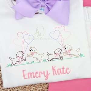 Valentine Puppy Dog Heart with bow Embroidery Design, bean stitch vintage stitch quick stitch machine embroidery design file