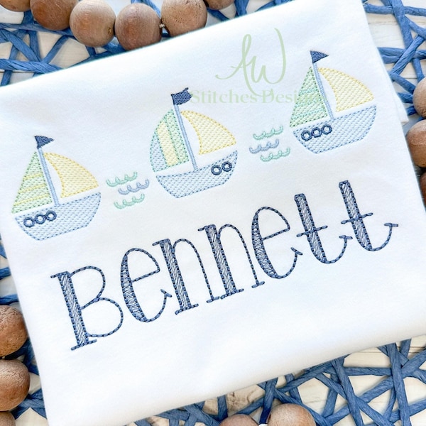 Segelboot-Trio Skizzenstich leichter Füllstich Maschinenstickerei