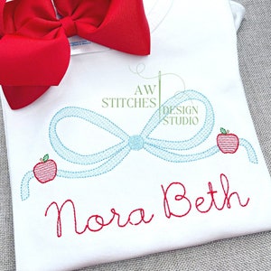 Back to school embroidery first day of school embroidery sketch apple bow stitch sketch stitch quick stitch machine embroidery design