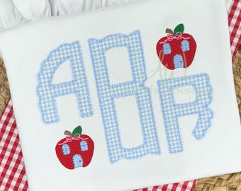 Apple school mini with bow back to school trio first day of school fill stitch machine embroidery design